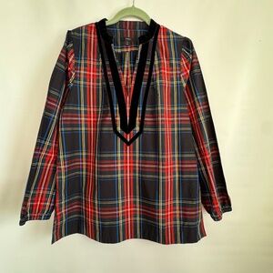 Re-Imagined by J. Crew Women’s S Stewart Tartan Plaid Velvet Trim Tunic Holiday